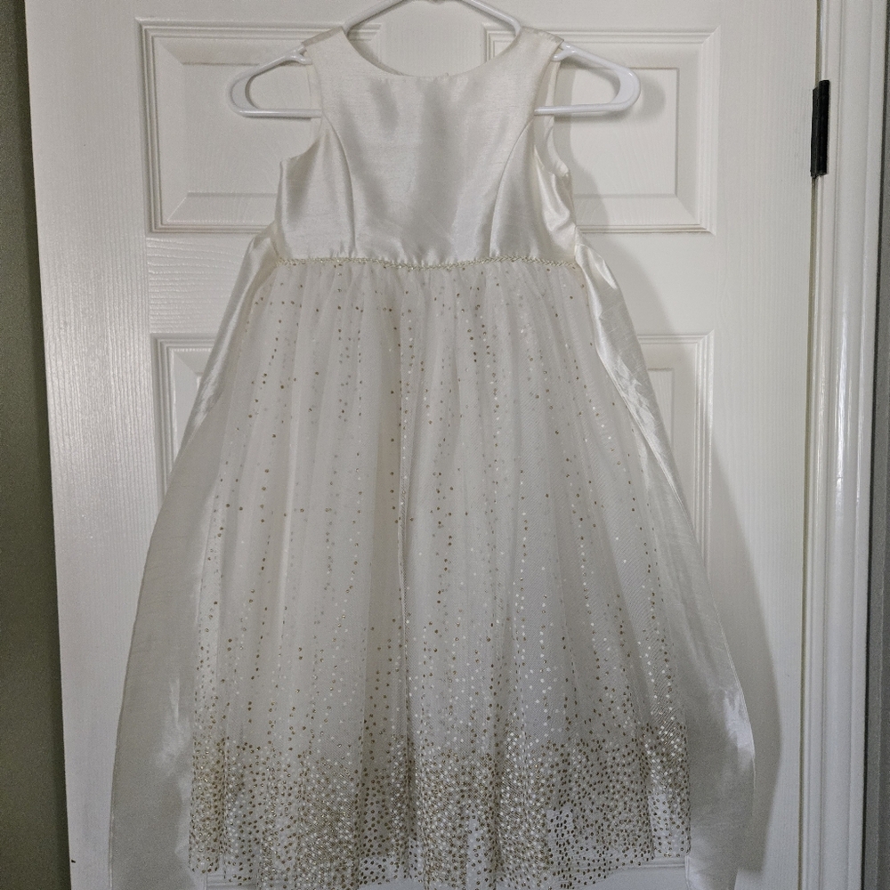 Elegant White Kids Dress with Gold Accents